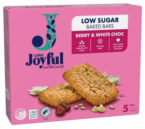 COLES JOYFUL BERRY & WHITE CHOC BAKED BARS 5 PACK