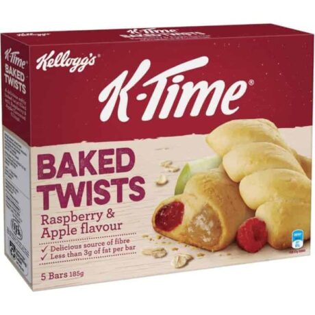KELLOGG'S K-TIME BAKED TWISTS RASPBERRY & APPLE FLAVOUR FILLED SNACK BARS