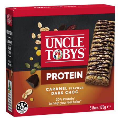 UNCLE TOBYS PROTEIN CARAMEL & DARK CHOCOLATE MUESLI BARS SCHOOL LUNCHBOX SNACKS